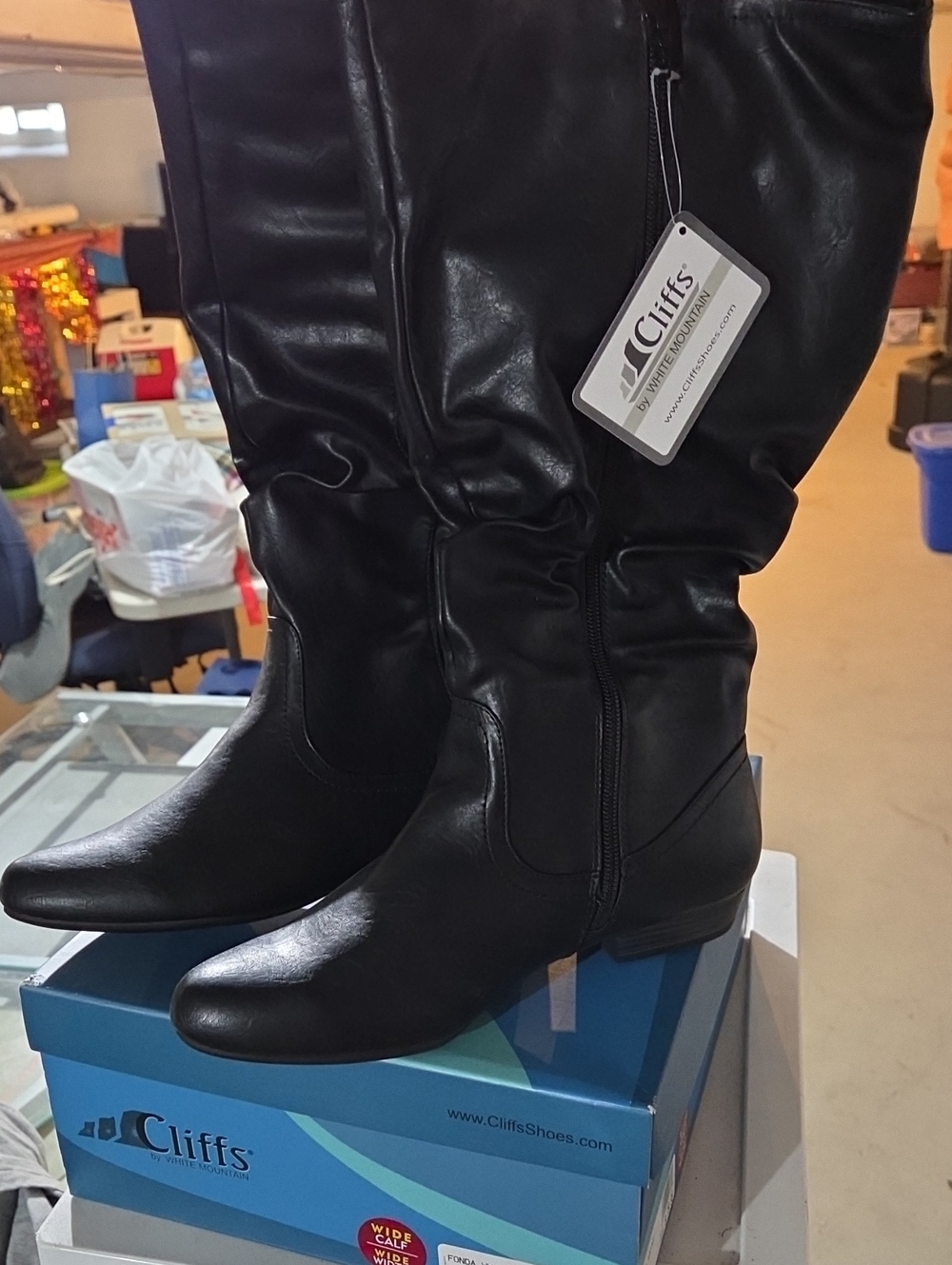 Cliffs by WHITE MOUNTAIN Black Knee-High Slouchy Faux Leather Boots